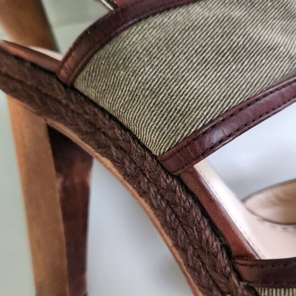 Coach Y2K Daria Olive Green Preep Toe Leather Strap Heeled Sandals Size 7.5B - Picture 6 of 10